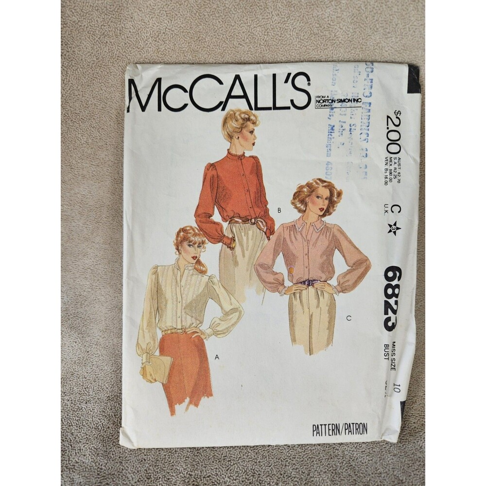Vintage 1979 McCalls 6823 Misses Blouses Sewing Pattern Size 10 Bust 32.5